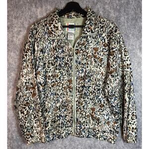 Vintage EVR Silk Animal Print Green Brown Bomber Jacket - Medium